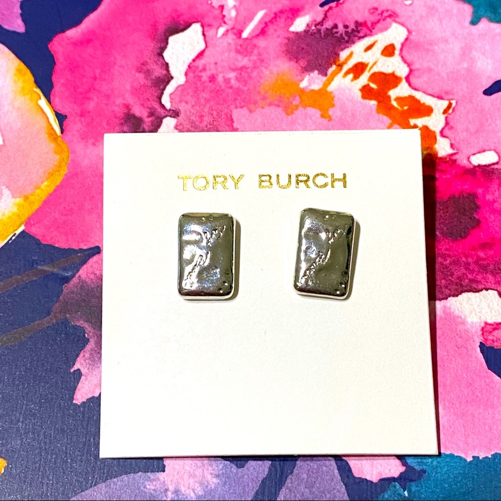 Tory Burch Logo Earrings Silver